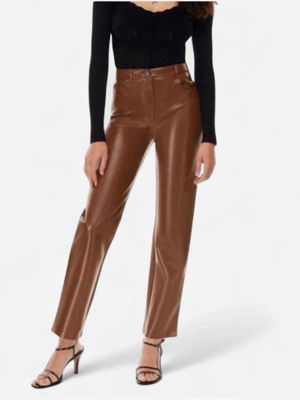 Aritzia High -Rise Faux Leather Straight Leg Pants - Brown